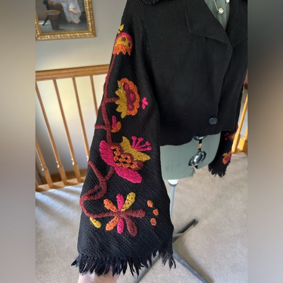 Michael Simon XL cropped embroidered sleeve sweater cardigan crochet mother day - Picture 5 of 12